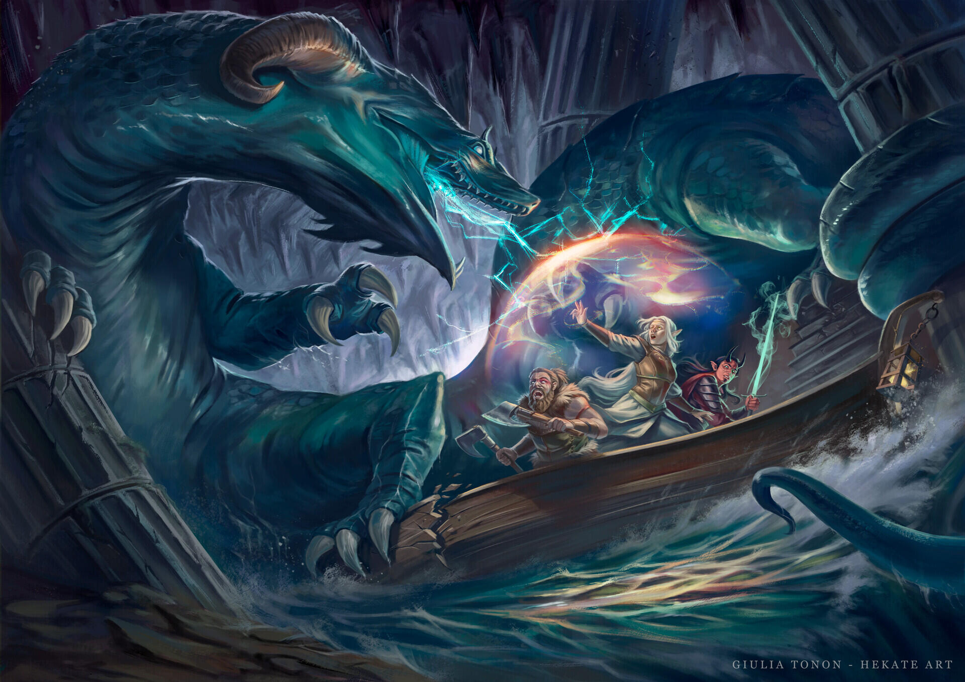 &quot;Guardian of the Temple&quot; (2024) Illustration ispired by the Behir creature from Dungeons &amp; Dragons